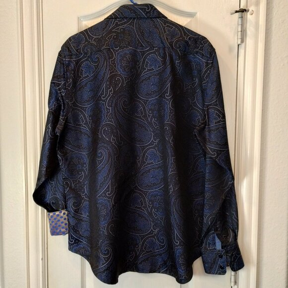 Robert Graham Limited Edition Silk Blue Paisley Shirt Size L - Picture 2 of 14